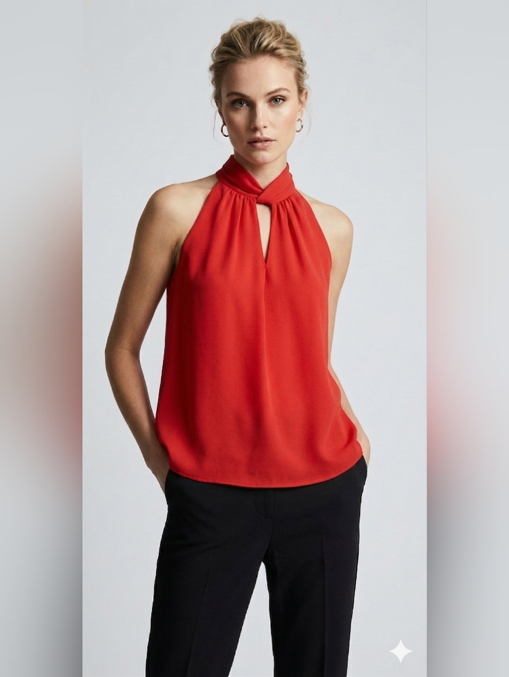 NWT Vero Moda Red Top Halter Neck Double Layer Chiffon